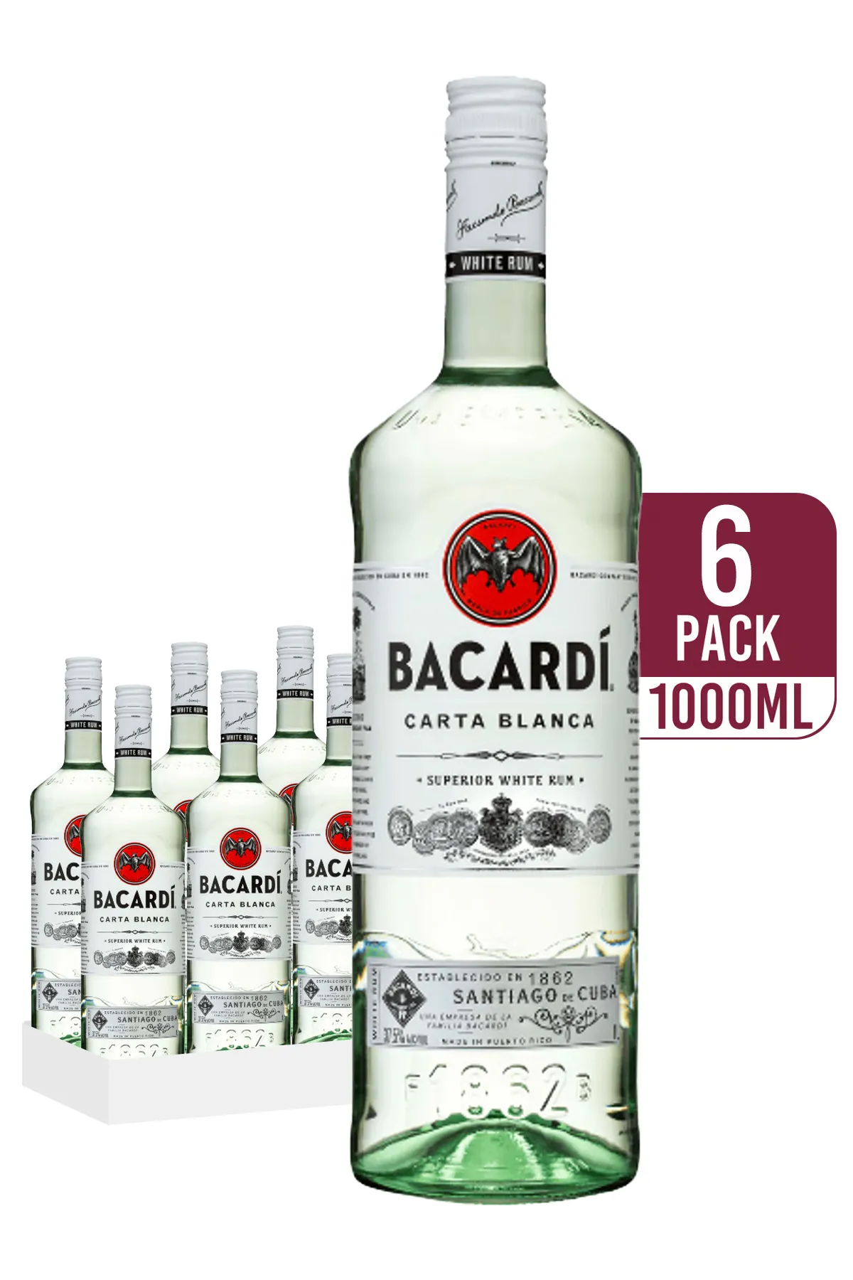 Bacardi Carta Blanca Rum 1000ml 12-pack 12 x 1000ml - Compare prices in UAE