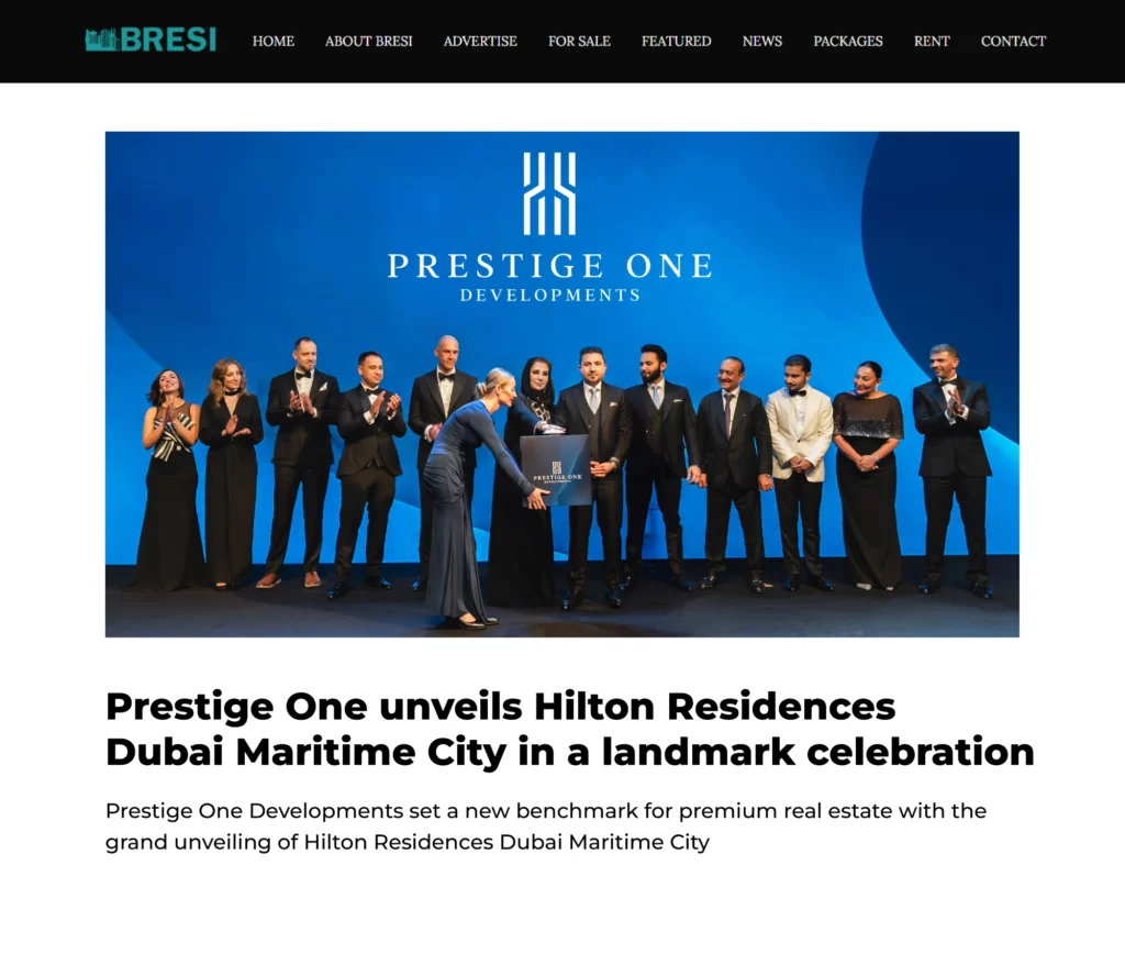 Prestige One Unveils World’s First Standalone Hilton-Branded Waterfront Residences in Dubai - Bresi