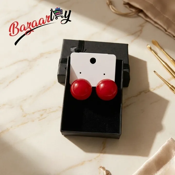  Classic Round Dome Button Earrings in Bold Red