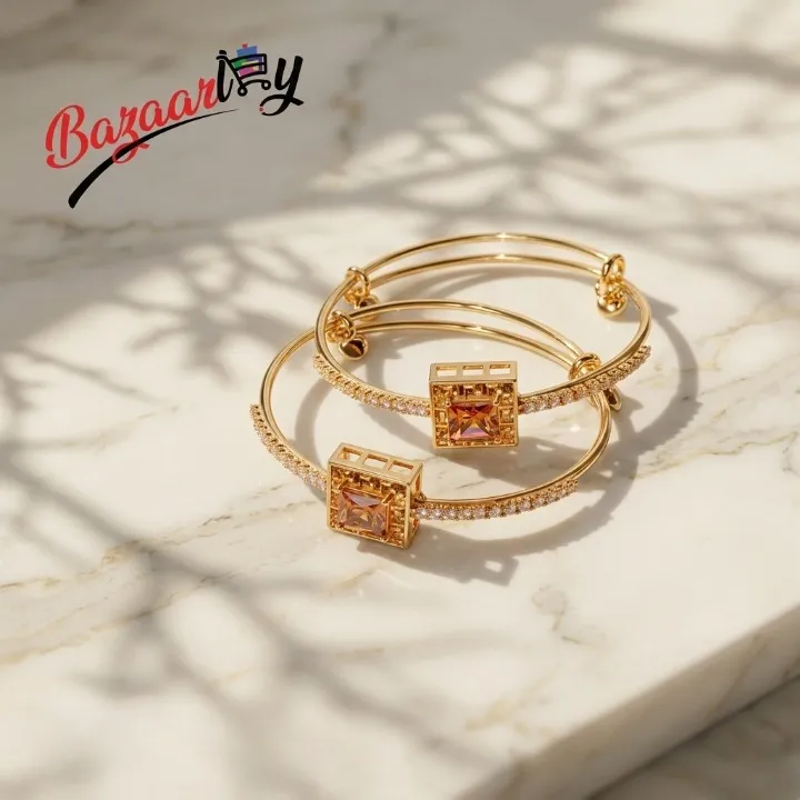 Square Gemstone Charm Bangle Bracelet for Women – CZ Diamond Adjustable Wire Bangle with Crystal Cube Pendant