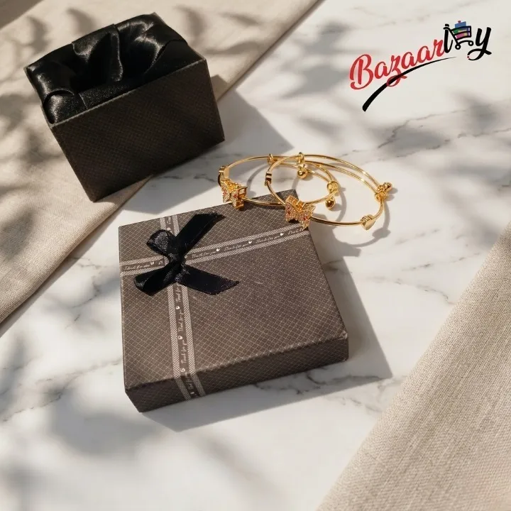 Butterfly Charm Bangle Bracelet for Women – CZ Diamond Adjustable Wire Bangle Set in Gold Tone