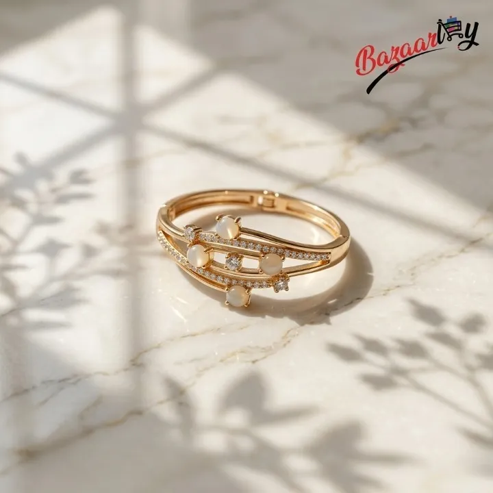 Opal Stone Cuff Bangle Bracelet for Women – CZ Diamond Multi Stone Gold Tone Elegant Bangle