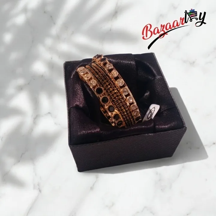 Stone Studded Bangle Set for Women – Antique Rose Gold Tone Crystal Embellished Traditional Bangles