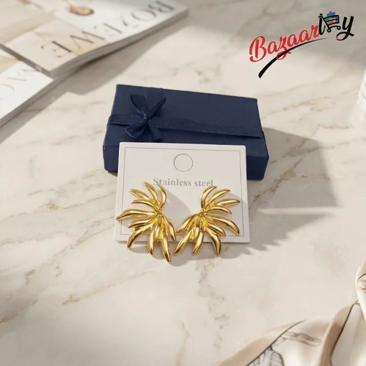 Multi Ray Starburst Stud Earrings for Women – Gold Tone Stainless Steel Bold Statement Earrings